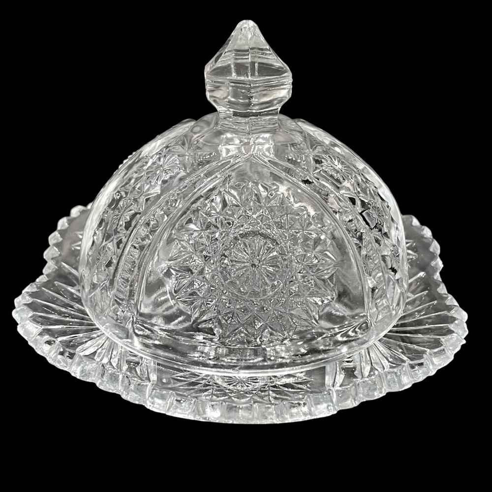 Antique 1910s Indiana Glass Oval Star No.300 Child’s Butter Dish Edwardian EAPG